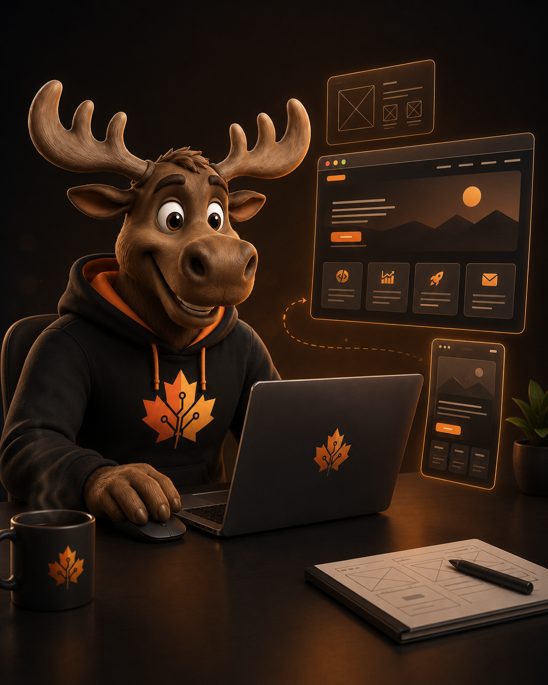Maplovo moose working on website design