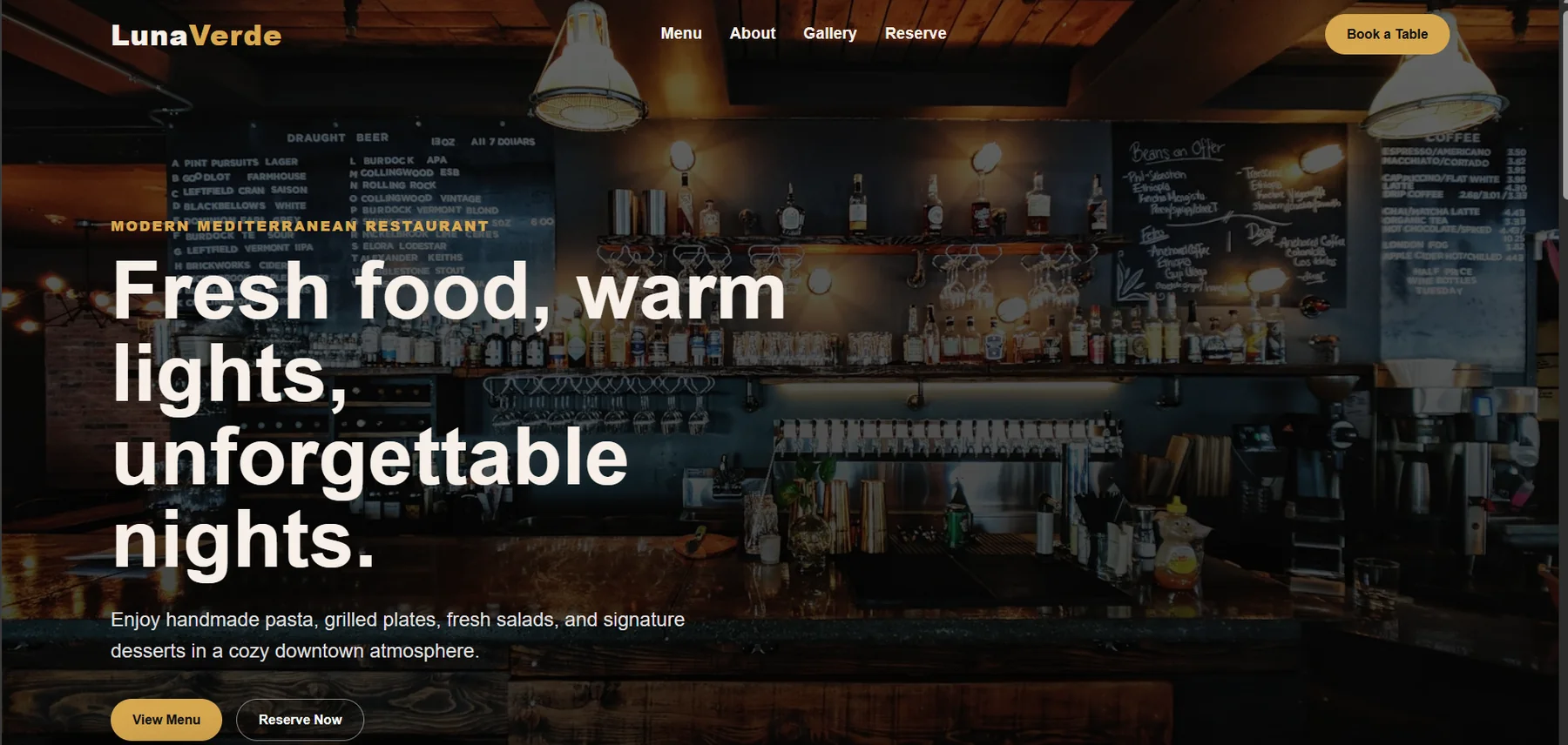 Exemple de site web de restaurant Luna Verde