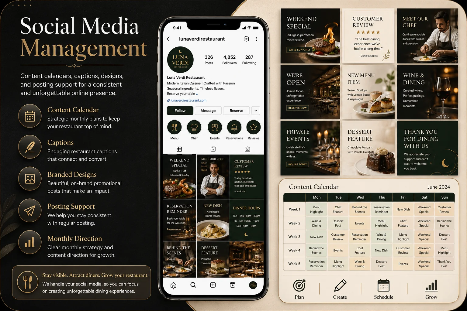 Luna Verdi restaurant social media management sample